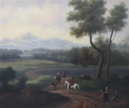 Early 19th Century German School Travellers in an open landscape 20 x 23.5in.